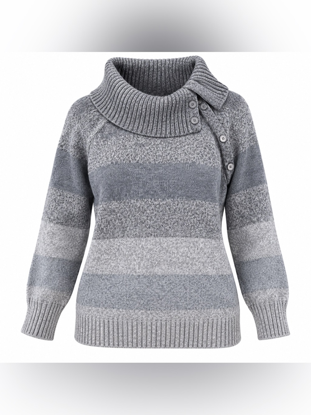 Sag Harbor Gray Cowl Neck Button Shoulder Knit Sweater Cotton Blend, Size 1X